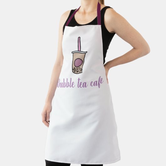 Tablier Café serveuse lait thé bulle thé pourpre et blanc (Insitu)
