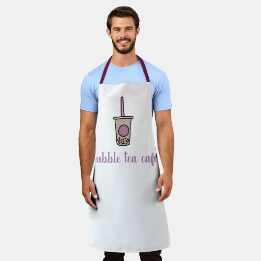 Tablier Café serveuse lait thé bulle thé pourpre et blanc (Porté)