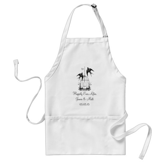 Tablier Cage vintage D'Oiseaux Heureux Jamais Après Annive (Devant)