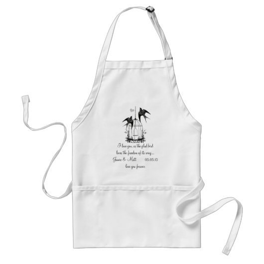 Tablier Cage vintage D'Oiseaux Heureux Jamais Après Annive (Devant)