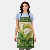 Tablier Cala Lily Green Ajouter un nom Floral Aquarelle (Porté)
