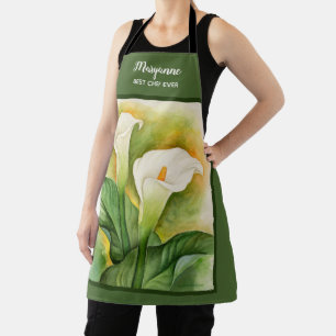 Tablier Cala Lily Green Ajouter un nom Floral Aquarelle