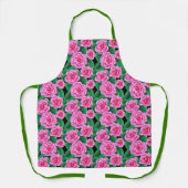 Tablier Camélias rose fuchsia et feuilles vert jade (Recto)