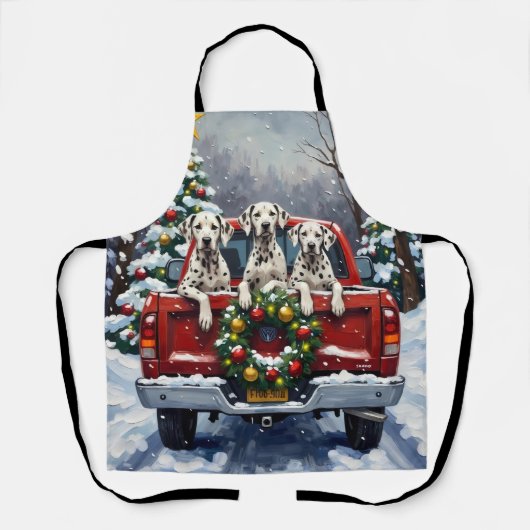 Tablier Camion Rouge de Noël Dalmatien (Recto)