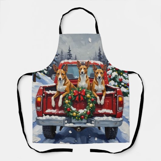 Tablier Camionnette Rouge de Noël Basenji Fêtes (Recto)