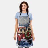 Tablier Camionnette Rouge de Noël Pug Fêtes (Porté)