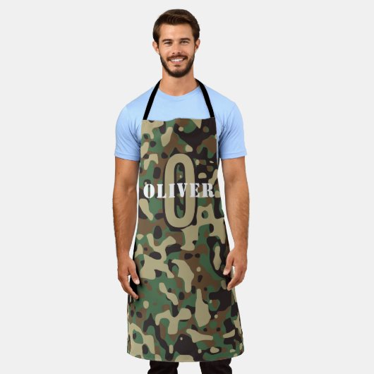 Tablier Camo camouflage vert Brown beige Nom du monogramme (Porté)