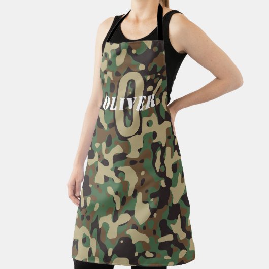 Tablier Camo camouflage vert Brown beige Nom du monogramme (Insitu)