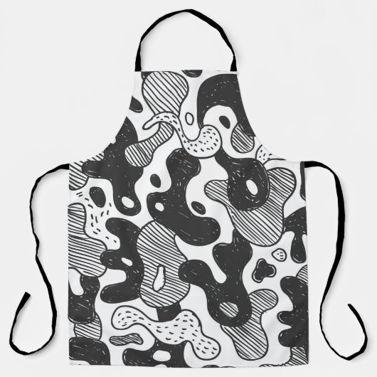 Tablier camouflage abstrait style doodé, noir (Recto)