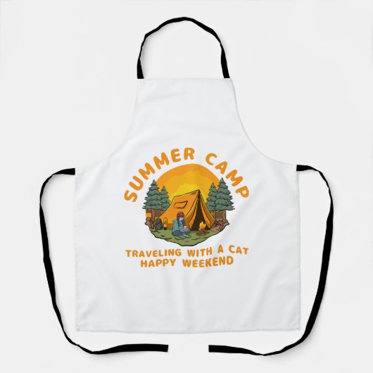 Tablier Camp d'été en voyage avec un chat (Recto)