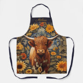 Tablier Campagne rustique Highland Cow Sunflowers (Recto)