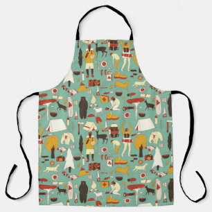 Tablier Camping à la main, motif rétro sans soudure.