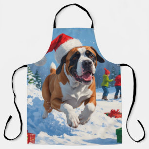 Tablier Cane Corso courant dans la neige avec un chapeau d