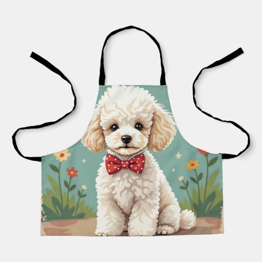 Tablier Caniche blanc adorable avec noeud papillon (Recto)