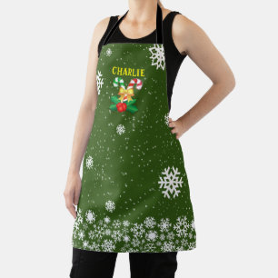 Tablier Canneberges FESTIVES & Flocons de Neige Vert FONCÉ