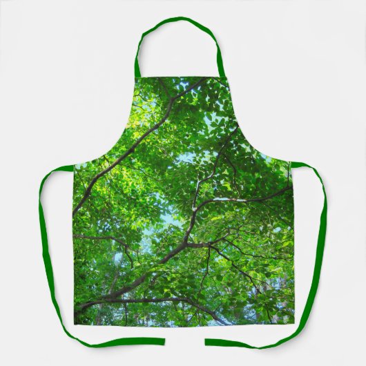 Tablier Canopée verte, Branches feuillues avec ciel bleu (Recto)