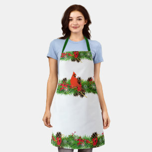 Tablier Cardinal de Noël et verdure des Fêtes / Blanc