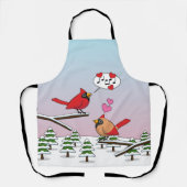 Tablier Cardinaux du Nord Rouge mignonne Amour Paysage hiv (Recto)