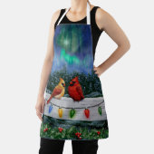 Tablier Cardinaux et lumières de Noël Neige d'hiver (Insitu)