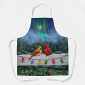 Tablier Cardinaux et lumières de Noël Neige d'hiver (Recto)