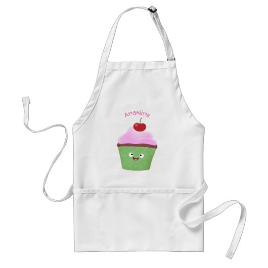Tablier Caricature de cupcake joyeux (Devant)