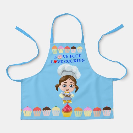 Tablier Caricature de Cute Cook avec cupcakes (Recto)