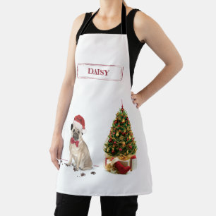 Tablier Carlin drôle Chien de Noël avec arbre