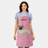 Tablier Carlin Fun Chien Cute Mops Et Coeurs Rose Avec Nom (Porté)