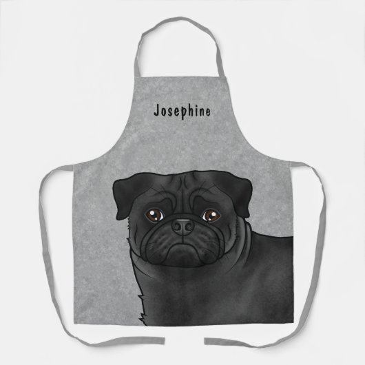 Tablier Carlin Noir Cartoon Chien Visage Gros plan Avec No (Recto)