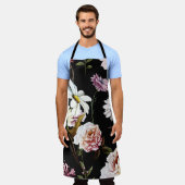 Tablier Carnation, fleurs de camomille, motif noir. (Porté)