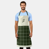 Tablier Carré de grille de crème d'olive Monogramme initia (Porté)