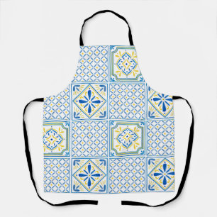 Tablier Carreau italien méditerranéen bleu et jaune