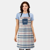 Tablier Carreaux Beige Bleu Classique (Porté)