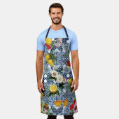 Tablier Carreaux bleus Méditerranée Floral (Porté)
