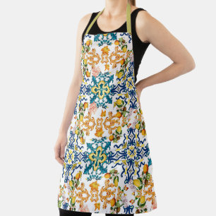 Tablier Carreaux bleus Méditerranée Floral