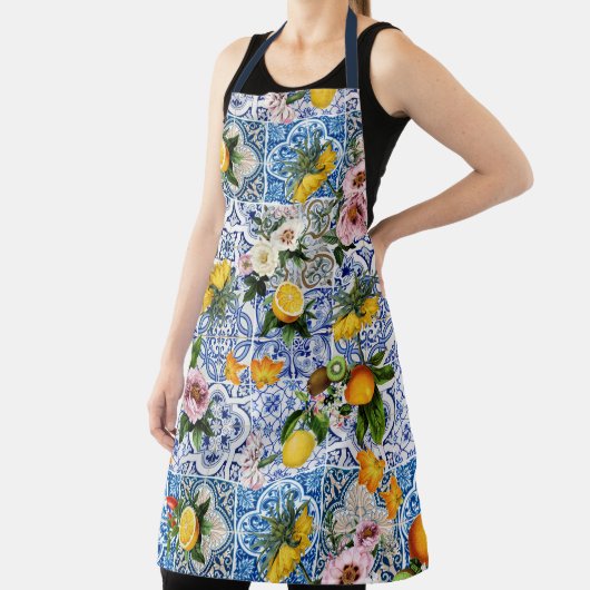 Tablier Carreaux bleus Méditerranéen Floral (Insitu)