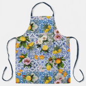 Tablier Carreaux bleus Méditerranéen Floral (Recto)