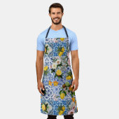 Tablier Carreaux bleus Méditerranéen Floral (Porté)