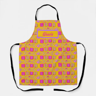 Tablier Carreaux d'amour-rose-violet-JAUNE-