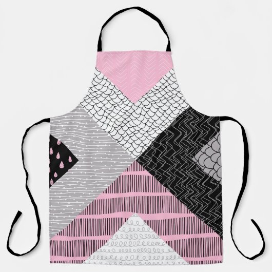 Tablier Carreaux de patchwork, motif de dessin main libre. (Recto)