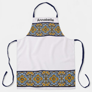 Tablier Carreaux de Talavera bleus jaunes et blancs