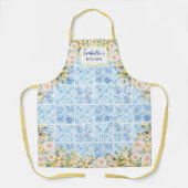 Tablier Carreaux Méditerranéens Bleus Fleur Citron Personn (Recto)