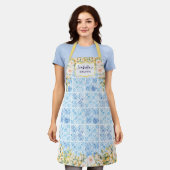 Tablier Carreaux Méditerranéens Bleus Fleur Citron Personn (Porté)