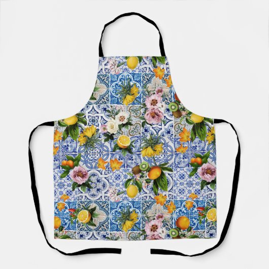 Tablier Carrelage de style sicilien avec fleurs citron mot (Recto)