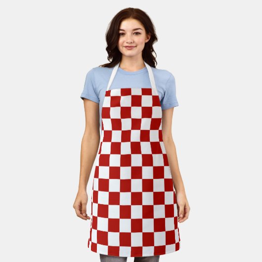 Tablier Carrés à damier rouge blanc géométrique rétro (Porté)
