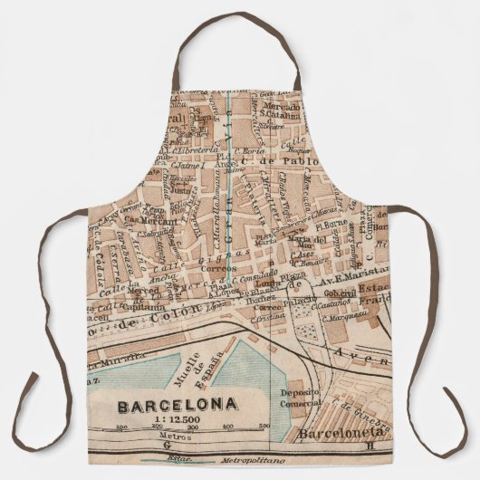 Tablier Carte ancienne de Barcelone  (Recto)