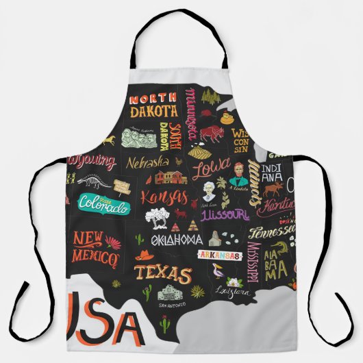 Tablier Carte illustrée des États-Unis. Poster avec états (Recto)