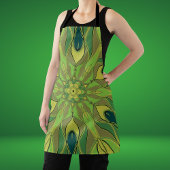 Tablier Carton Mandala Flower vert Jaune et bleu