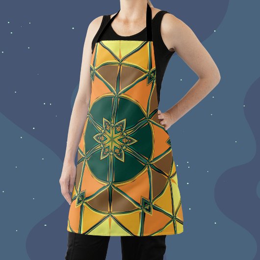 Tablier Carton Mandala jaune orange et vert