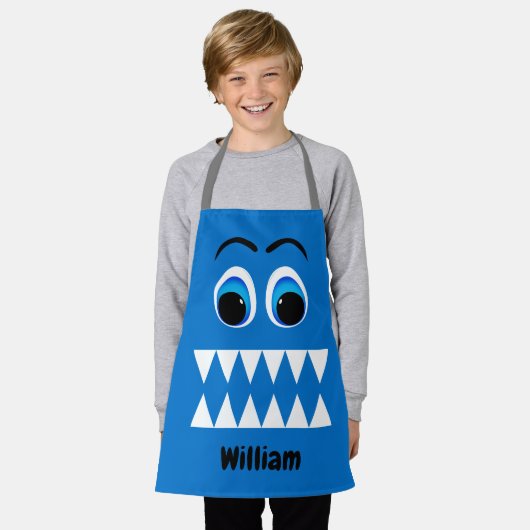Tablier Cartoon Blue Monster Funny Face (Porté)